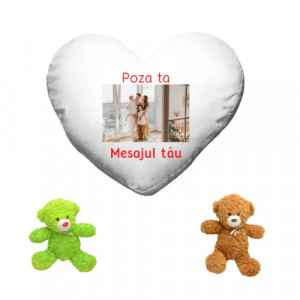 Perna inima personalizata cu poza si mesaj + ursulet de plus