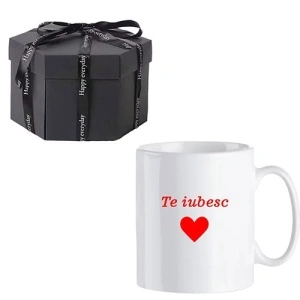 Set "Surpriza Te Iubesc" - Cutie Exploziva Neagra si Cana cu Mesaj