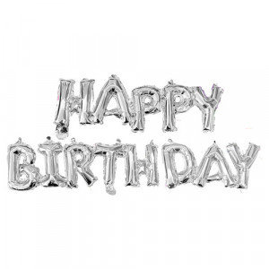 Baloane Folie Argintiu Happy Birthday