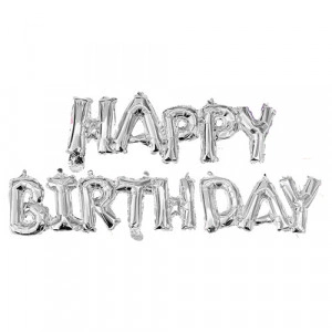 Baloane Folie Argintiu Happy Birthday