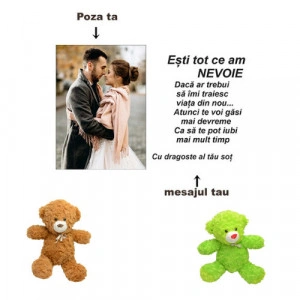 Tablou unicat personalizat prin poza si text + ursulet de plus