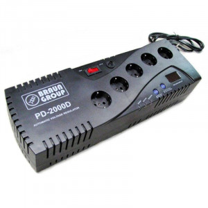 PD2000 Stabilizator 2kVA cu relee, microcontroler, tip AVR2000VA, 5 Schuko PDU -full protected, digital display