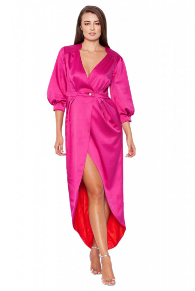 Rochie fuchsia lunga din tafta elastica