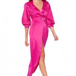 Rochie fuchsia lunga din tafta elastica