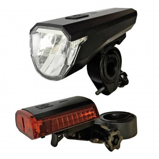 Arcas Germania lanterna bicicleta fata + spate cu acumulator JY-7080 + JY-6015U include cablu de incarcare cod 30730003