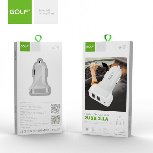 Alimentator (Incarcator) de la auto (12-24V) la 2 x USB 1x2,1A 1x1A GF-C11 blister Golf