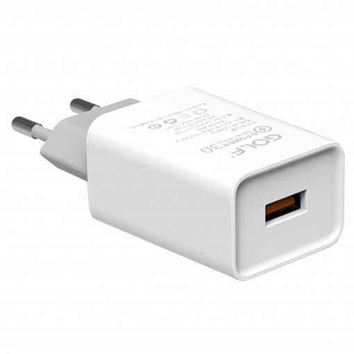 Alimentator (Incarcator) de la retea (230V) la 1 x QC USB 3A Fast Charge Alb GF-U206Q 18W blister Golf