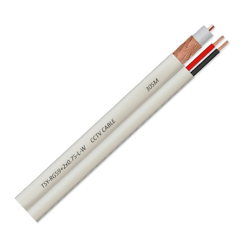 Cablu coaxial RG59 + alimentare 2x0.75, 100m, alb TSY-RG59+2X0.75-L-W