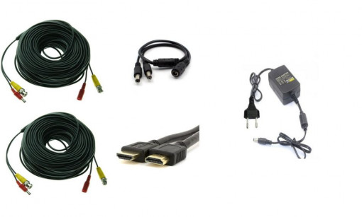 Kit accesorii sisteme de supraveghere pentru 2 camere, cabluri gata mufate, cablu HDMI, sursa alimentare, splitter