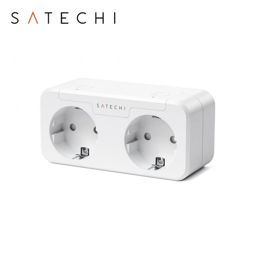 Priza inteligenta dubla Satechi, Compatibila cu Apple HomeKit, Monitorizare consum energie, Control din aplicatie