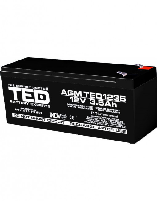 Acumulator AGM VRLA 12V 3,5A dimensiuni 134mm x 67mm x h 60mm F1 TED Battery Expert Holland TED003133 (10)