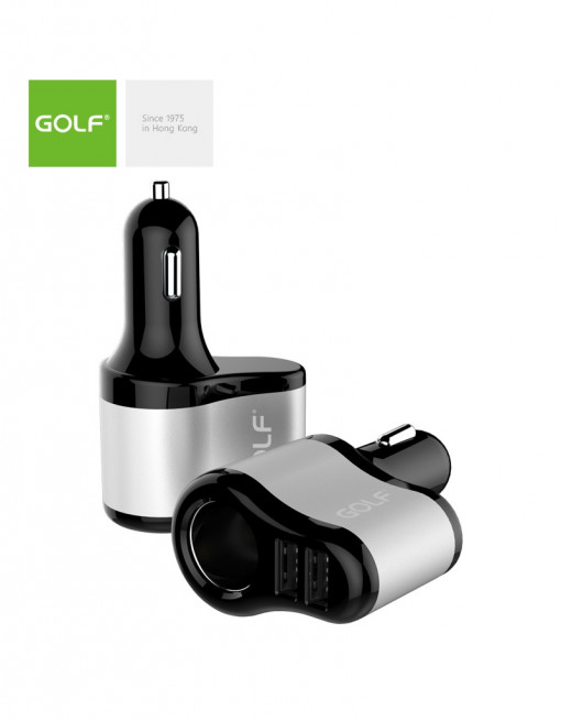 Alimentator (Incarcator) de la auto (12-24V) la 2 x USB maxim 2,1A + mufa bricheta mama negru GF-C14 blister Golf