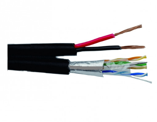 Cablu FTP CAT 5E 100% cupru cu alimentare 2x0.75 tambur 305 m