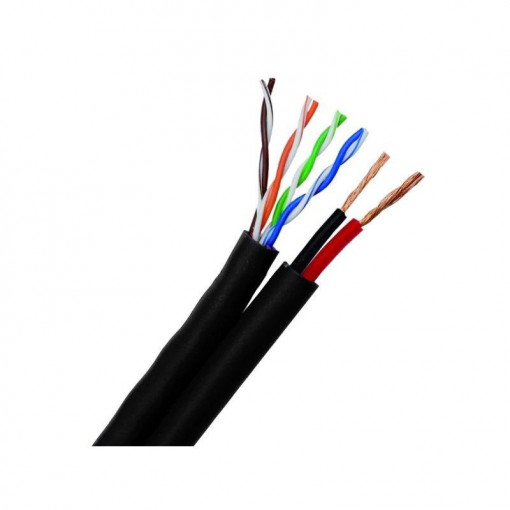 Cablu siamez UTP cat5 CCA, 0.45 cu alimentare 2x.0.5 mm CCA rola 100m,culoare negru