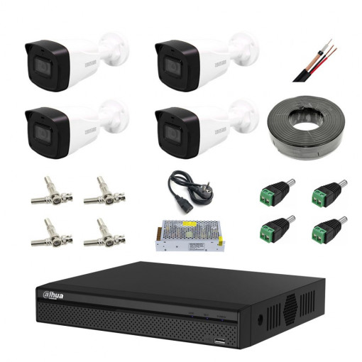Kit supraveghere 4 camere 8MP 4K cu IR 80m, microfon, DVR Dahua , accesorii incluse