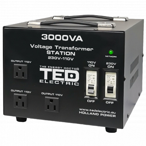Transformator 230-220V la 110-115V 3000VA/2400W cu carcasa TED000248