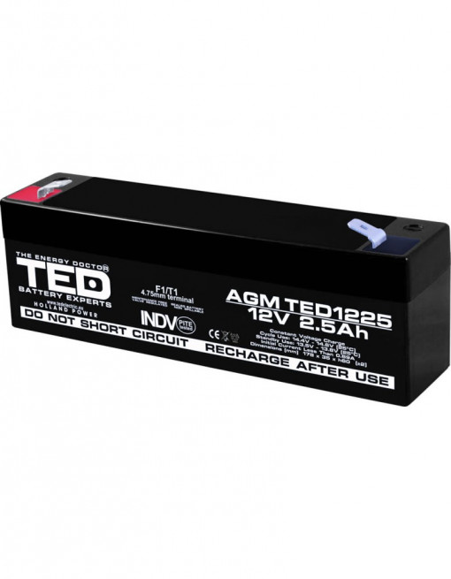 Acumulator AGM VRLA 12V 2,5A dimensiuni 178mm x 34mm x h 60mm F1 TED Battery Expert Holland TED003096 (20)