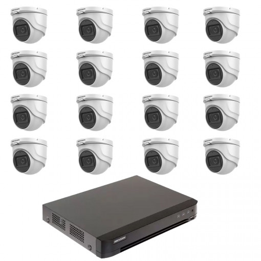Sistem supraveghere video 16 camere 5MP Hikvision 2.8mm IR 30m, DVR AcuSense 16 canale video