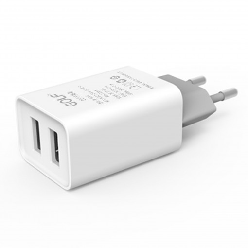 Alimentator (Incarcator) de la retea (230V) la 2 x USB 1x1A + 1x2,1A Alb GF-U206 SET Travel Charger blister Golf - PM1