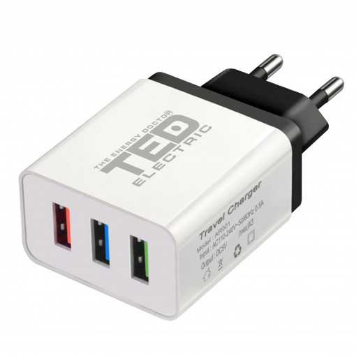 Alimentator (Incarcator) de la retea (230V) la 3 x USB maxim 2,1A TED600113