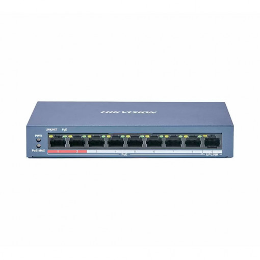 Switch POE 8 porturi Hikvision, DS-3E0109P-E/M(B); L2, Unmanaged, 8x 100M PoE port, 1x 100M uplink port