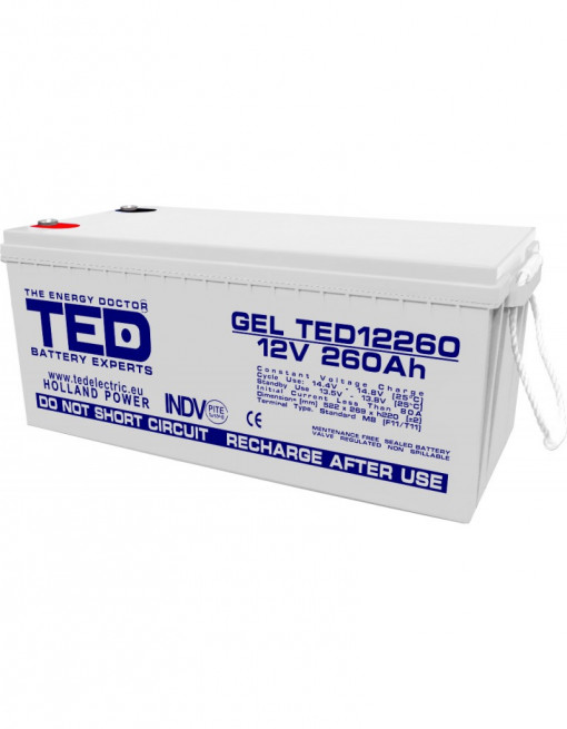 Acumulator AGM VRLA 12V 260A GEL Deep Cycle 520mm x 268mm x h 220mm M8 TED Battery Expert Holland TED003539 (1)