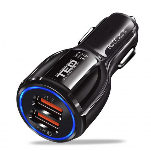 Alimentator (Incarcator) de la auto (12-32V) la 2 x USB 2x3A FAST Charge LZ-681 TED500017