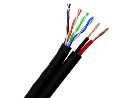 Cablu siamez UTP cat5 cupru 100% cu alimentare 2x1 mm rola 100m