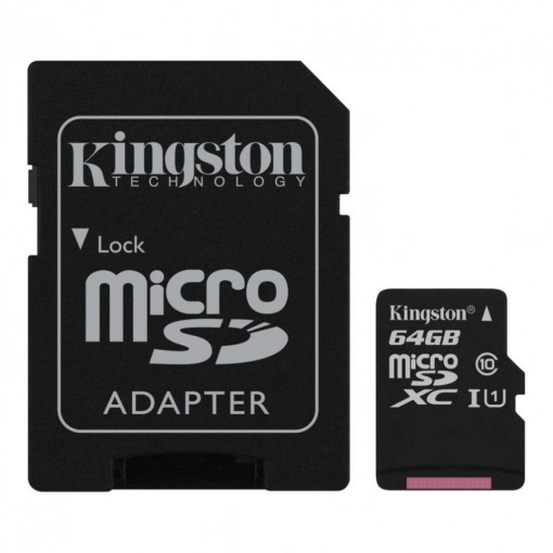 Card MicroSD 64GB, CANVAS Select Plus 10 A1 cu Adaptor - Kingston