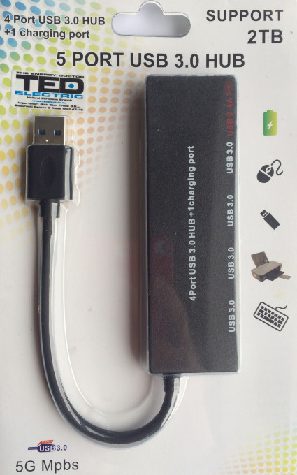 Hub USB spliter Hi-Speed 4 porturi USB3.0 HighSpeed + 1 x USB 2,4A TED288091 EOL