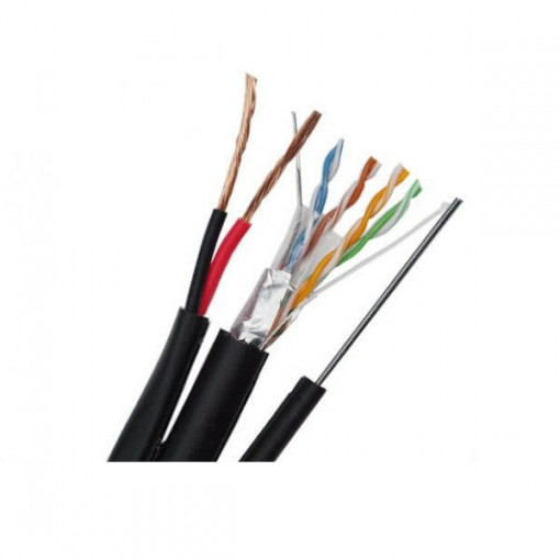 Cablu FTP CAT5E 0.5mm Cupru 100% cu sufa 1mm si alimentare 2x1mm CCA