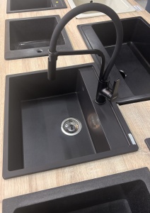 Komplet Set Sandonna Selena Granitna Sudopera sa Andra Total Black Slavinom, Sifon i Besplatna Dostava
