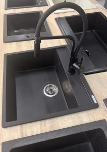 Komplet Set Sandonna Selena Granitna Sudopera sa Andra Total Black Slavinom, Sifon i Besplatna Dostava