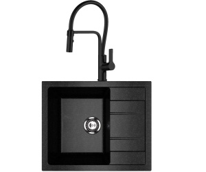 Set: Granitna sudopera Ulgran U607 + Andra total black slavina + beplatan sifon i dostava GRATIS