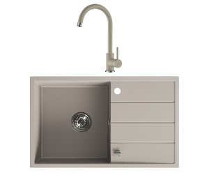 Set Granitna sudopera Valterra LYON u bež boji sa lučnom slavinom 780x480 mm