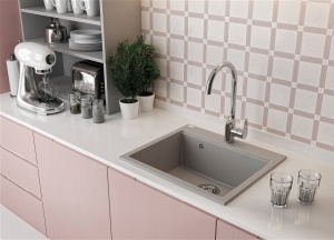 Set Valterra NIKO 570 – siva granitna sudopera 570x500 mm sa sivom lučnom slavinom - Img 2