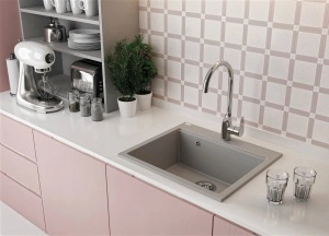 Set Valterra NIKO 570 – siva granitna sudopera 570x500 mm sa sivom lučnom slavinom - Img 2