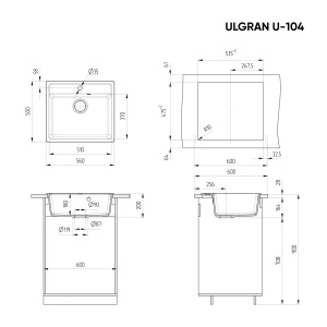 Set: Granitna sudopera Ulgran U104 u Bež boji + Flexy slavina zlatna boja sa crnim crevom + GRATIS sifon - Img 2