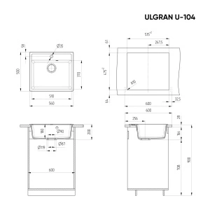 Set: Granitna sudopera Ulgran U104 u Bež boji + Flexy slavina zlatna boja sa crnim crevom + GRATIS sifon - Img 2