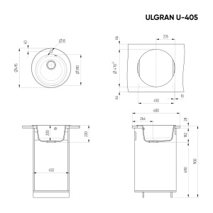 Set: Granitna sudopera Ulgran U405 – Crna sa tačkicama + crna lučna slavina + sifon - Img 2