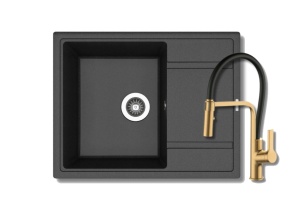 Granitna sudopera Florentina Lipsi 650 boja crna MAT i Andra Gold/Black tuš slavina
