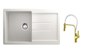 Set: Bela granitna sudopera Ulgran U507 + slavina SanDonna Andra Gold-White