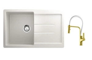 Set: Bela granitna sudopera Ulgran U507 + slavina SanDonna Andra Gold-White