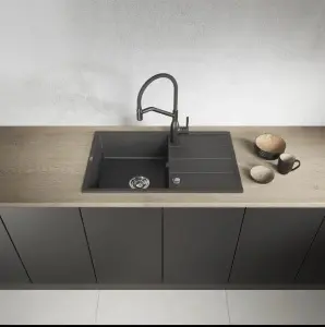Set Granitna sudopera Valterra LYON u crnoj boji sa Sandonna Androm Slavinom i sifonom - Img 6