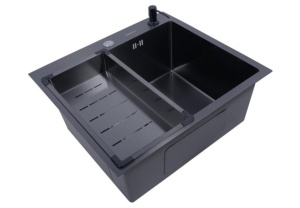 Set: Inox Sandonna sudopera u grafit crnoj boji + slavina SanDonna Andra sa tušem - Img 3