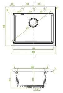 Set Valterra NIKO 570 – siva granitna sudopera 570x500 mm sa sivom lučnom slavinom - Img 3