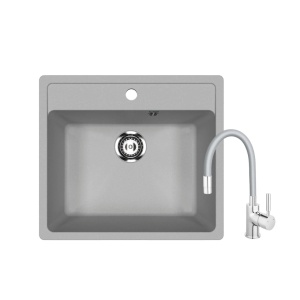 Set Ulgran U104 siva granitna sudopera (56x50cm) sa sivom Flexy slavinom