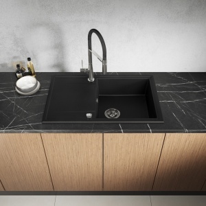 Set Valterra NIKO 780 – crna granitna sudopera 780x500 mm sa SanDonna ANDRA slavinom - Img 3