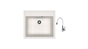 Granitna sudopera Nika 570 u beloj boji i Flexy slavina SET