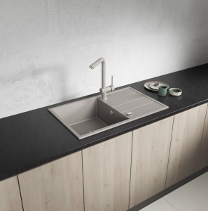 Set Granitna sudopera Valterra LYON u bež boji sa lučnom slavinom 780x480 mm - Img 3